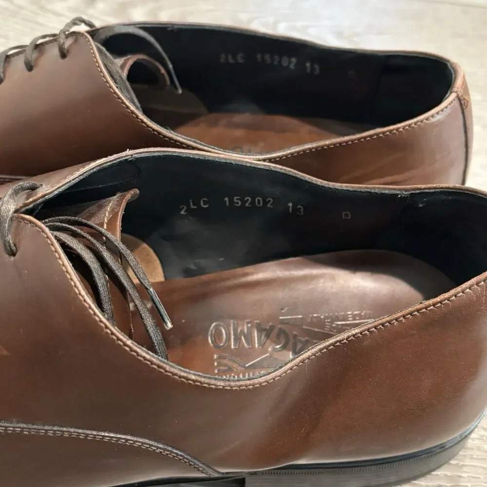 Salvatore Ferragamo Mens Size 13 Brown‎ Oxford Leather Lace Up Dress Shoes